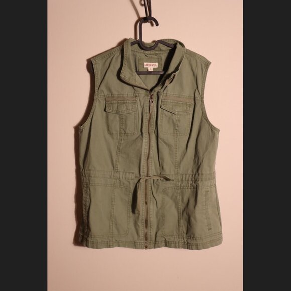 Merona green rugged style casual vest, size large, functional pockets, adjustabl - Picture 2 of 11